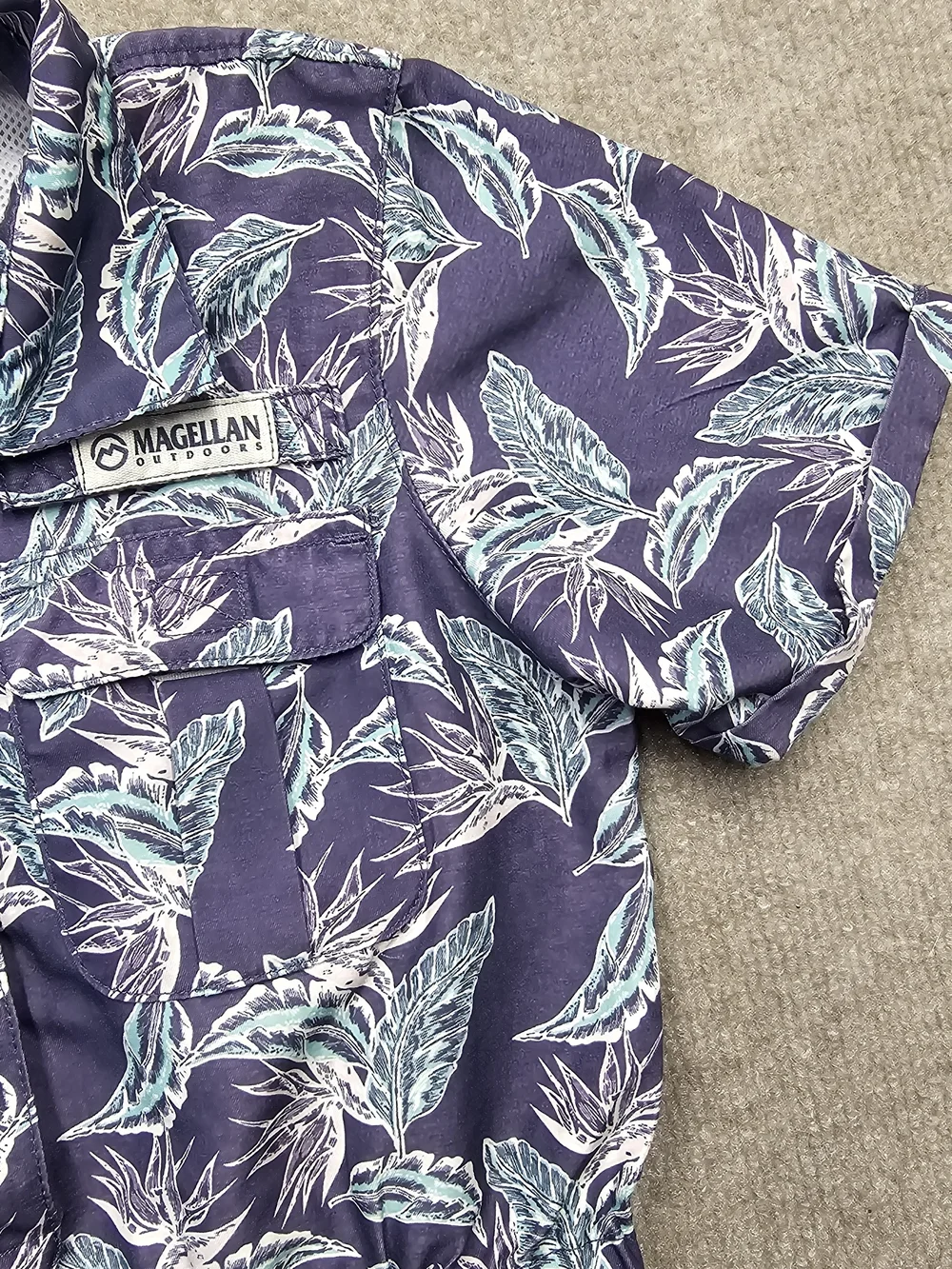 Magellan Outdoors Girls Size 5 Fishing Dress Purple Tropical Print UPF Vented